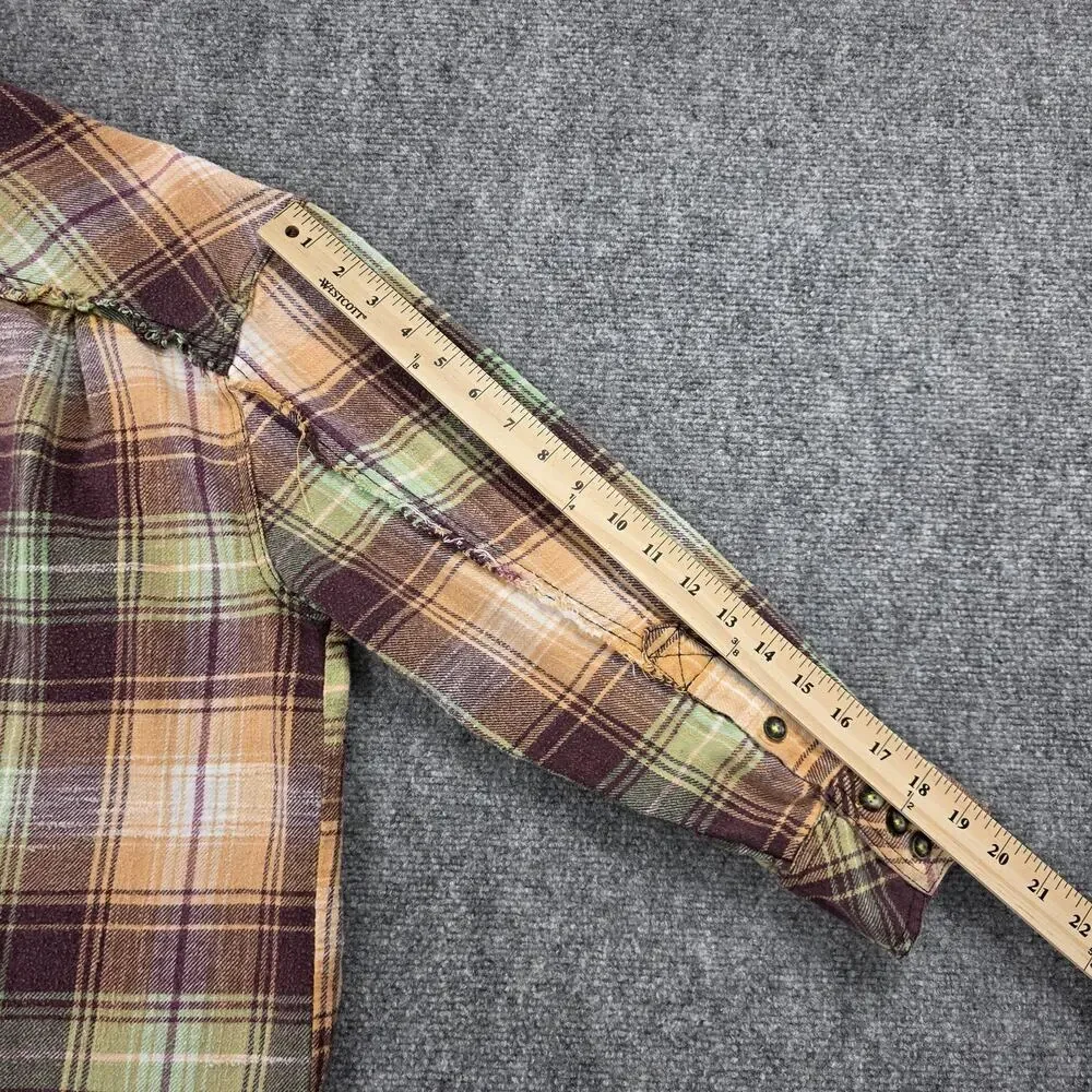 BDG Shirt Womens XS Multicolor Plaid Flannel Raw Hem Button Up Relaxed Fit Boho - Picture 9 of 16